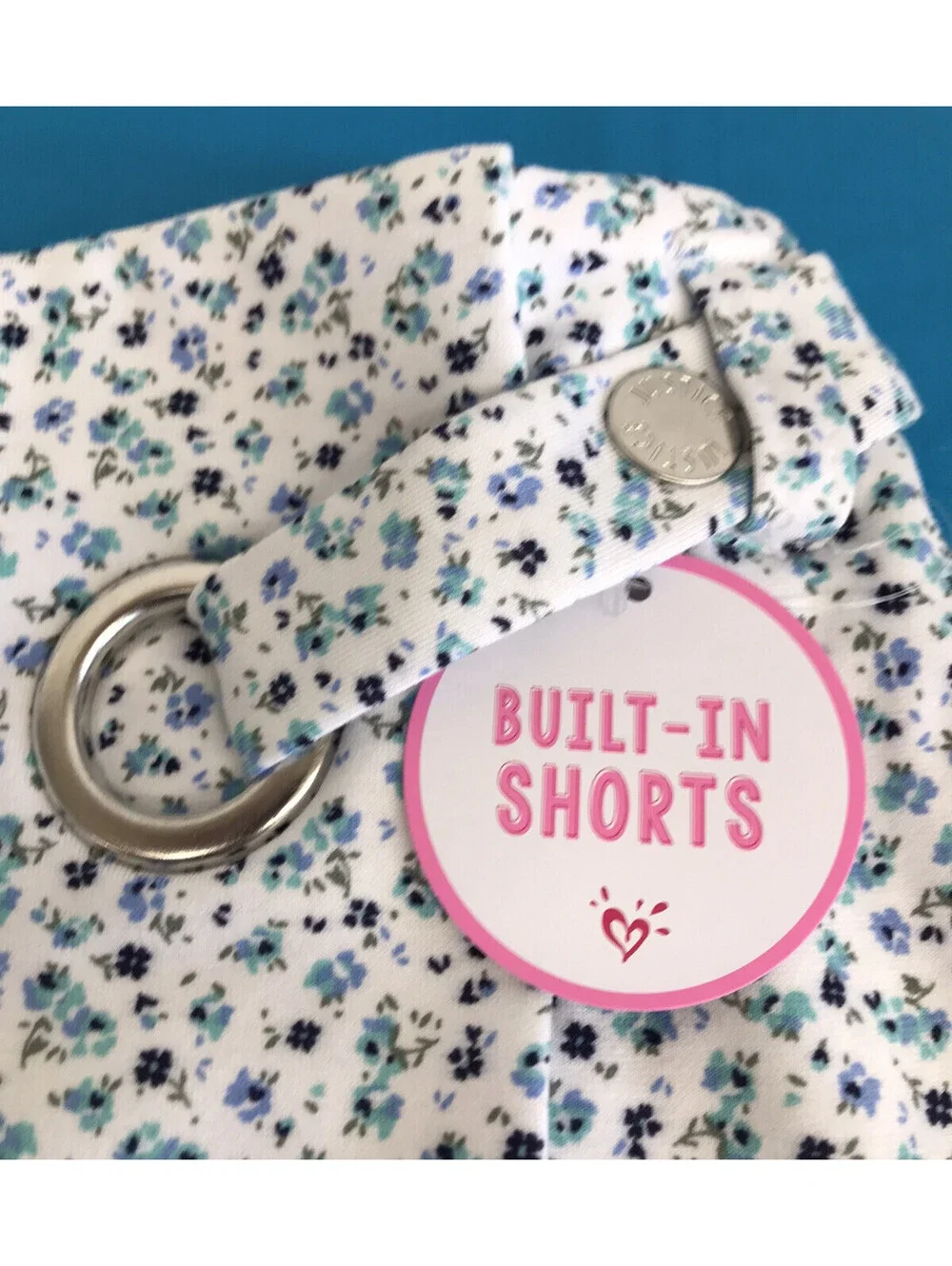 Justice Girls Skort. White With Blue & Green Flowers. White Shorts. Size 10. NWT